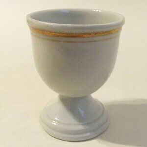 Egg Cup Double Gold Bands Trim Vintage Footed White Ceramic Pottery Collectible